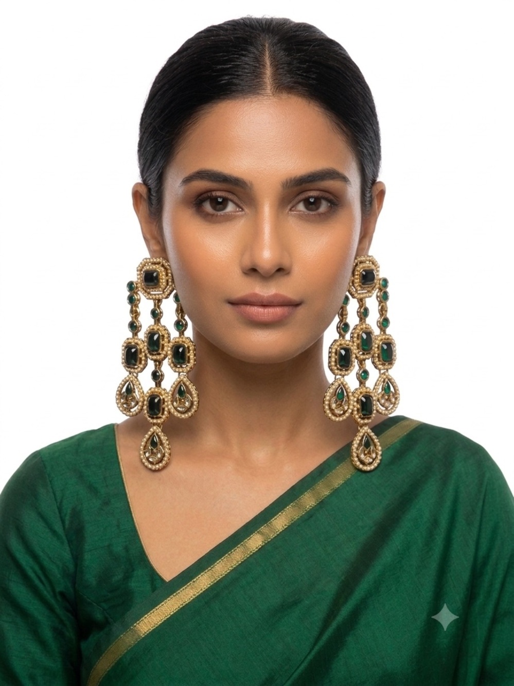 Gold and Emerald Statement Drop Earrings - Women Jewelry